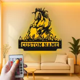 Custom Horse Metal Sign with LED | Personalized Equestrian Wall Art | Ranch Decor & Horse Lover Gift | Backlit Metal Signage