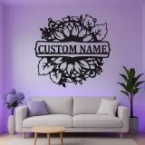 Insegna in Metallo Girasole Personalizzata | Arte da Parete Floreale LED Personalizzata | Targa con Nome per Decorazione della Casa | Regalo per Inaugurazione della Casa Boho