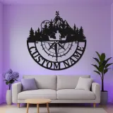 Cartel de metal personalizado de brújula de cazador | Decoración mural LED para cabaña | Regalo con nombre a medida para amantes del aire libre