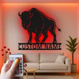 Insegna in metallo LED personalizzata con bisonte - Regalo per amanti della natura e decorazione rustica per il soggiorno
