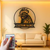 Cartel LED de cabeza de gallo | Arte mural de metal personalizado | Decoración de granja personalizada para agricultores y granjas