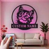 Insegna in metallo personalizzata con luce LED per gatti - Regalo per amanti dei gatti, decorazione per camera da letto o soggiorno