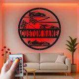 Panneau Métal de Voiture de Course Personnalisé | Art Murale LED avec Nom pour Garage | Décor de Formule 1 & Voiture de Sport | Cadeau pour Pilote
