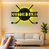 Personalisierte Hockey Namensschild | LED Metall-Wandkunst für das Spielzimmer | Individuelle Sportdekoration | Geschenk für Hockeyspieler