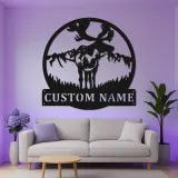 Cartel de metal personalizado de alce | Decoración mural de fauna salvaje con luces LED | Decoración rústica para cabaña y regalo para cazadores