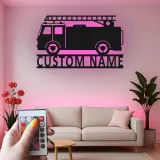Personalized Fire Truck Metal Sign | LED Light Wall Art | Custom Firefighter Gift | Fire Station Decor