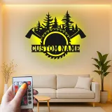 Cartel de metal personalizado de leñador en el bosque con luz LED, regalo para amante del aire libre, decoración de cabaña rústica