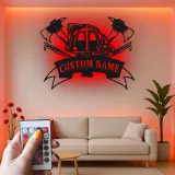 Insegna in metallo personalizzata per vigile del fuoco | Arte murale LED personalizzata | Decorazione per dipartimento dei pompieri | Regalo per pompiere