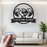 Cartel de metal LED de mancuerna para amantes del gimnasio