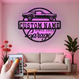 Insegna in metallo LED personalizzata per garage con auto muscolare regalo per appassionati di auto decorazione man cave