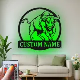 Insegna in metallo LED personalizzata con toro - Regalo per lui, decorazione per man cave o ufficio