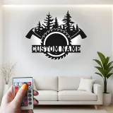 Cartel de metal personalizado de leñador en el bosque con luz LED, regalo para amante del aire libre, decoración de cabaña rústica