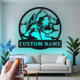 Custom Skiing Metal Wall Art | LED Lighted Mountain Sign for Cabin Decor | Personalized Winter Sports Gift for Skiers