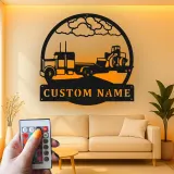 Custom Semi Truck Metal Art | Personalized LED Name Sign for Trucker | Farmhouse & Industrial Wall Decor | Gift for Driver