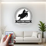 Cartel de metal LED personalizado de vaquero de rodeo regalo occidental para él decoración rústica de cueva de hombre