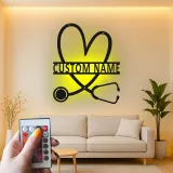 Personalisierte Stethoskop-Schild | LED Metall-Wandkunst für Arztpraxen | Individuelles Geschenk für Krankenschwestern | Klinik Wanddeko