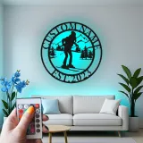 Décoration murale en métal personnalisée Ski avec rétroéclairage LED Cadeau personnalisé pour les passionnés de ski Décor de chalet ou de lodge