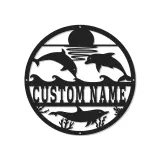 Personalisierte LED-Metall-Wandkunst mit Delfin-Ozeanszene – Geschenk für Strandhaus und Küsten-Wohnzimmer