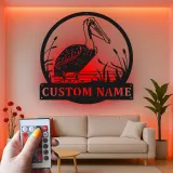 Custom Pelican Metal Sign | LED Light Coastal Wall Art | Personalized Beach House Decor | Nautical Bird Gift