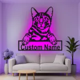 Personalisierte LED-Metall-Wandkunst mit Katze – Geschenk für Tierliebhaber, Deko für Schlaf- oder Wohnzimmer 2