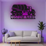 Custom Cement Mixer Truck Led Light Metal Wall Art Personalized Gift for Truck Enthusiasts Garage Wall Decor