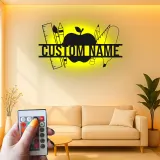 Cartel de nombre de profesor personalizado | Arte mural de metal LED en forma de manzana | Decoración de aula personalizada | Regalo de agradecimiento para profesores