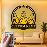 Custom Arm Wrestling Led Light Metal Wall Art Personalized Gift for Him Man Cave Decor