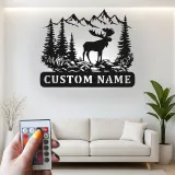 Custom Moose Mountain Scene Led Light Metal Wall Art Personalized Nature Gift for Outdoorsman Cabin Decor