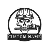 Individuelles Klempner Schädel LED Schild | Personalisierte Metall Wandkunst | Werkstatt Dekor & Garagengeschenk für Ihn | Industrielles Firmenlogo