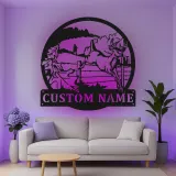 Décoration murale en métal personnalisée pour chasseur de cerfs avec rétroéclairage LED - Cadeau personnalisé pour chasseurs - Décor de cabane rustique 2