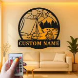 Custom Camping Scene Led Light Metal Wall Art Personalized Outdoor Enthusiast Gift Cabin or RV Decor 3