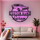 Personalisierte Muscle Car Schild | LED Metall-Wandkunst | Vintage Garagen Dekor | Individuelles Man Cave Geschenk | Lasergeschnittene Autoschilder