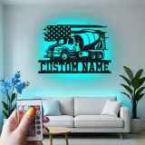 Insegna in metallo personalizzata con luce LED a forma di camion betoniera regalo per lavoratori edili decorazione per garage o ufficio