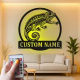 Cartel de metal personalizado con luz LED de camaleón, regalo personalizado para amantes de reptiles, decoración para salón u oficina