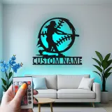 Softball Player Custom Name Sign | LED Metal Wall Art for Athlete's Room | Personalized Sports Decor Gift
