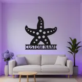 Enseigne étoile de mer personnalisée | Art mural en métal LED pour décor côtier | Plaque de nom de maison de plage personnalisée | Cadeau à thème nautique
