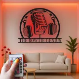 Individuelles Podcast-Mikrofon-Schild | LED Metall-Wandkunst für Musikstudio | Vintage Mikrofon Dekor für Podcaster, DJ Geschenk