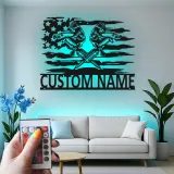 Décoration murale en métal personnalisée avec clés à molette et drapeau américain rétroéclairé - Cadeau pour mécanicien