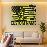 Cartel de Metal de Bombero Personalizado con LED | Arte Mural LED Patriótico de Bandera Americana para Regalo de Bombero