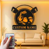 Insegna palestra personalizzata con LED | Arte da parete in metallo per sollevamento pesi | Arredo fitness su misura per home gym o studio