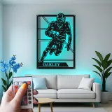 Panneau personnalisé de joueur de football américain | Décoration murale en métal LED | Décor avec prénom personnalisé pour salle de jeux | Cadeau pour sportif