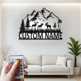 Custom Moose Mountain Metal Sign | LED Rustic Wildlife Wall Art | Personalized Cabin Decor Gift for Nature Lovers