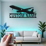 Custom Airplane Led Light Metal Wall Art Personalized Aviation Gift for Pilot Hangar or Office Decor