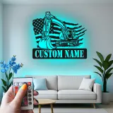 Décoration murale en métal LED personnalisée pour excavateur - Cadeau pour travailleurs de la construction - Décor de garage ou de bureau