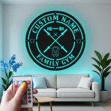 Enseigne de salle de sport personnalisée avec LED | Décoration murale en métal personnalisée pour salle de sport à domicile et studio fitness | Cadeau déco pour salle d’entraînement