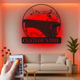 Arte in Metallo Personalizzata per Marimba | Decorazione per Stanza Musicale con Luce LED | Insegna con Nome Personalizzata per Studio