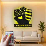 Saluting Soldier LED Metal Wall Art | Personalized Veteran Gift | Custom Military Name Sign for Man Cave