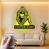 Arte murale in metallo con gorilla e LED | Insegna personalizzata con nome per man cave, home gym | Decorazione personalizzata con fauna selvatica