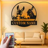 Custom Donkey Duo Led Light Metal Wall Art Personalized Farmhouse Gift Rustic Home Decor for Animal Lovers