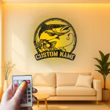 Panneau de pêche personnalisé avec LED | Décoration murale en métal sur mesure | Déco de maison de lac et salle de loisirs | Cadeau pour pêcheur